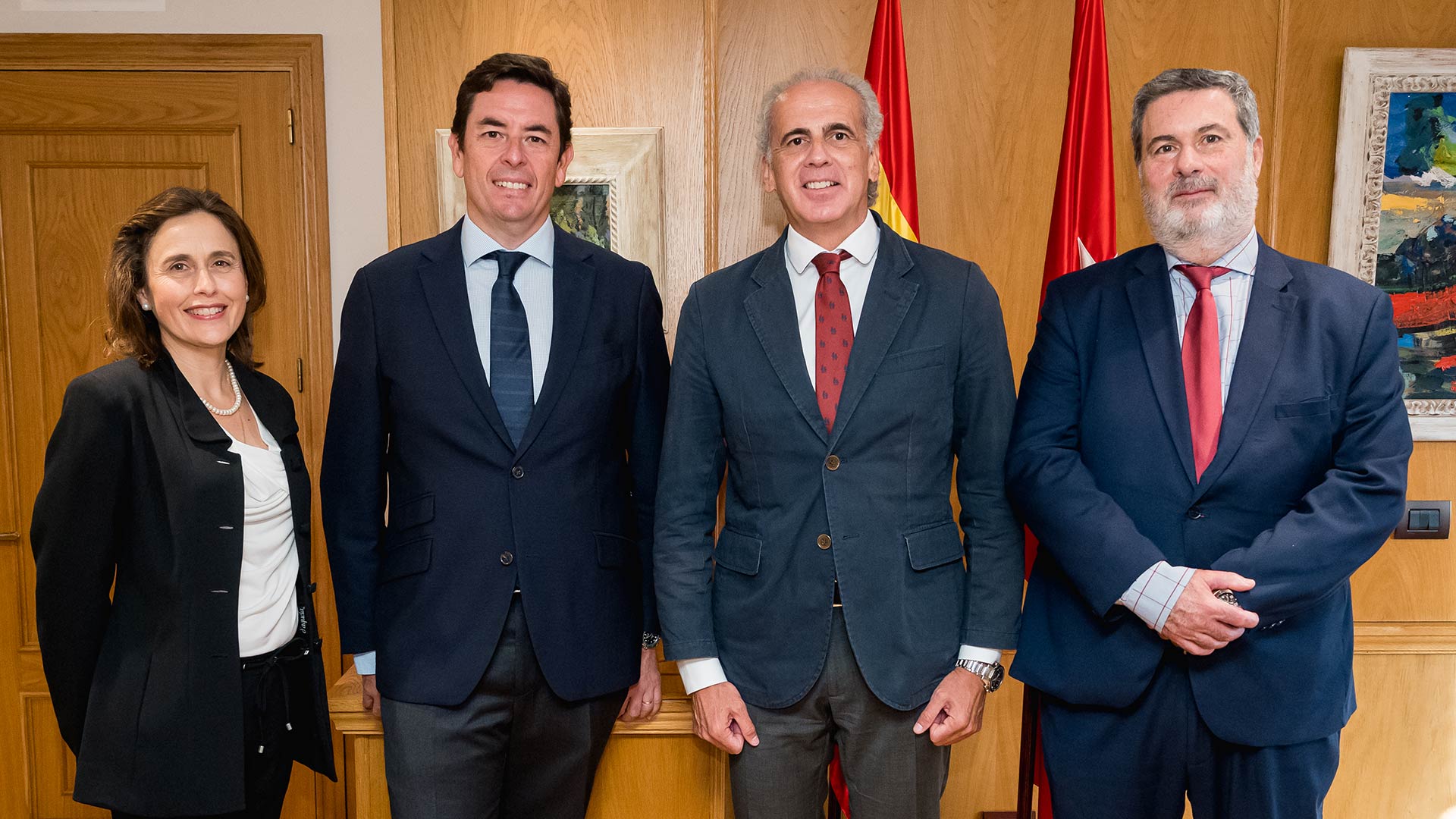 Marta de Zarandieta Romero, secretaria general del COFM, Manuel Martínez del Peral Mayor, Presidente del COFM, Enrique Ruiz Escudero, Consejero de Sanidad y Rafael Barberá, Director General de Madrid Excelente